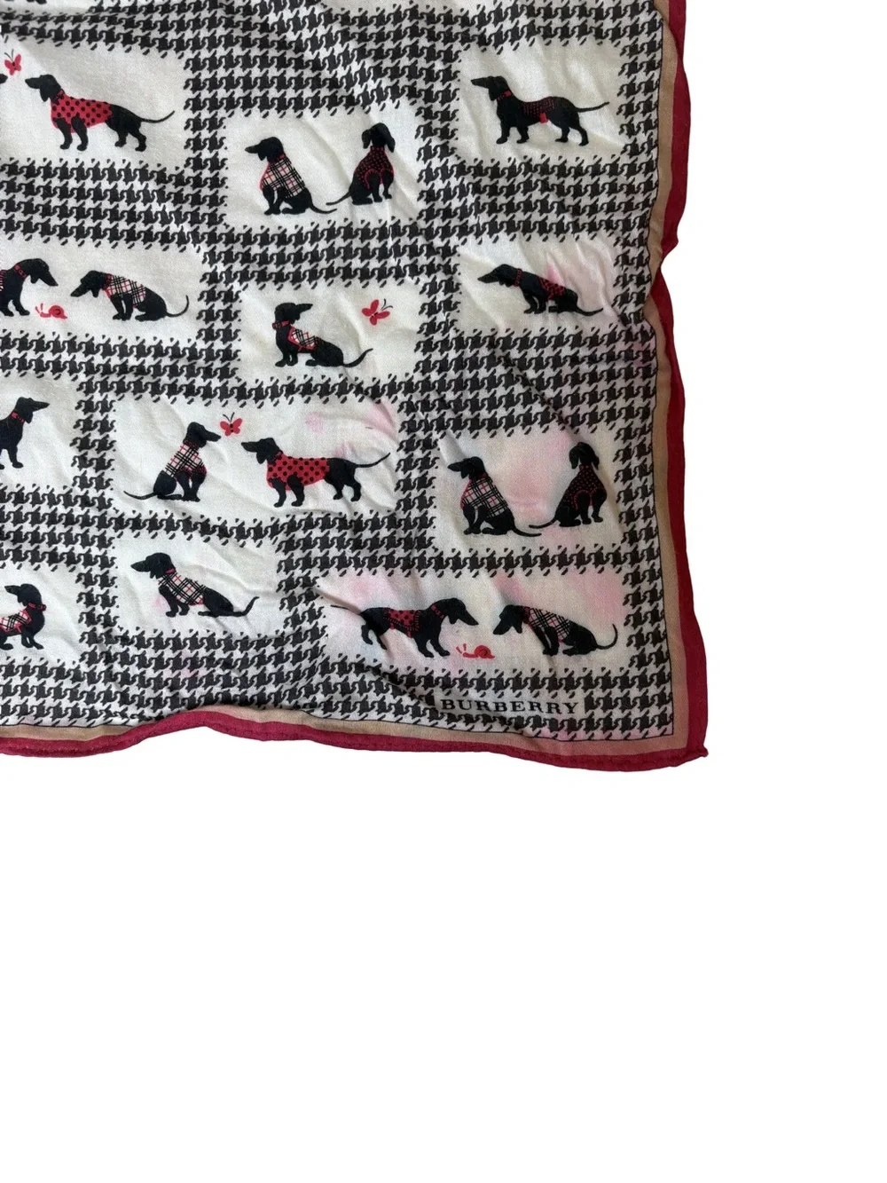 Burberry Black, White and Red Dog Print Scarf